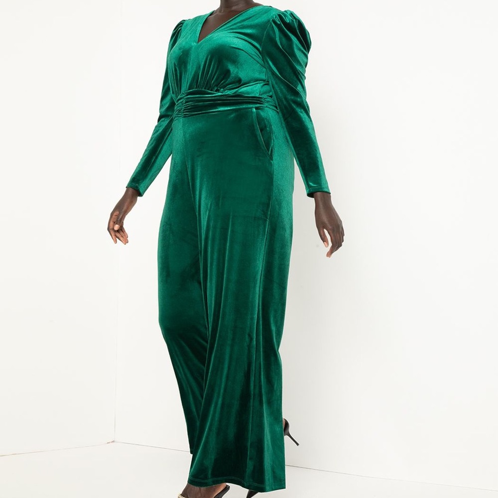 Eloquii green velvet jumpsuit